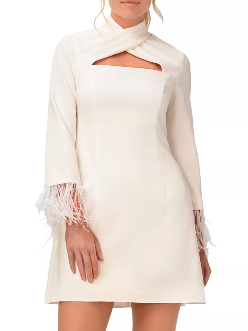 Aidan Mattox ✨ Ivory Feather Trim Cutout Dress Size 6